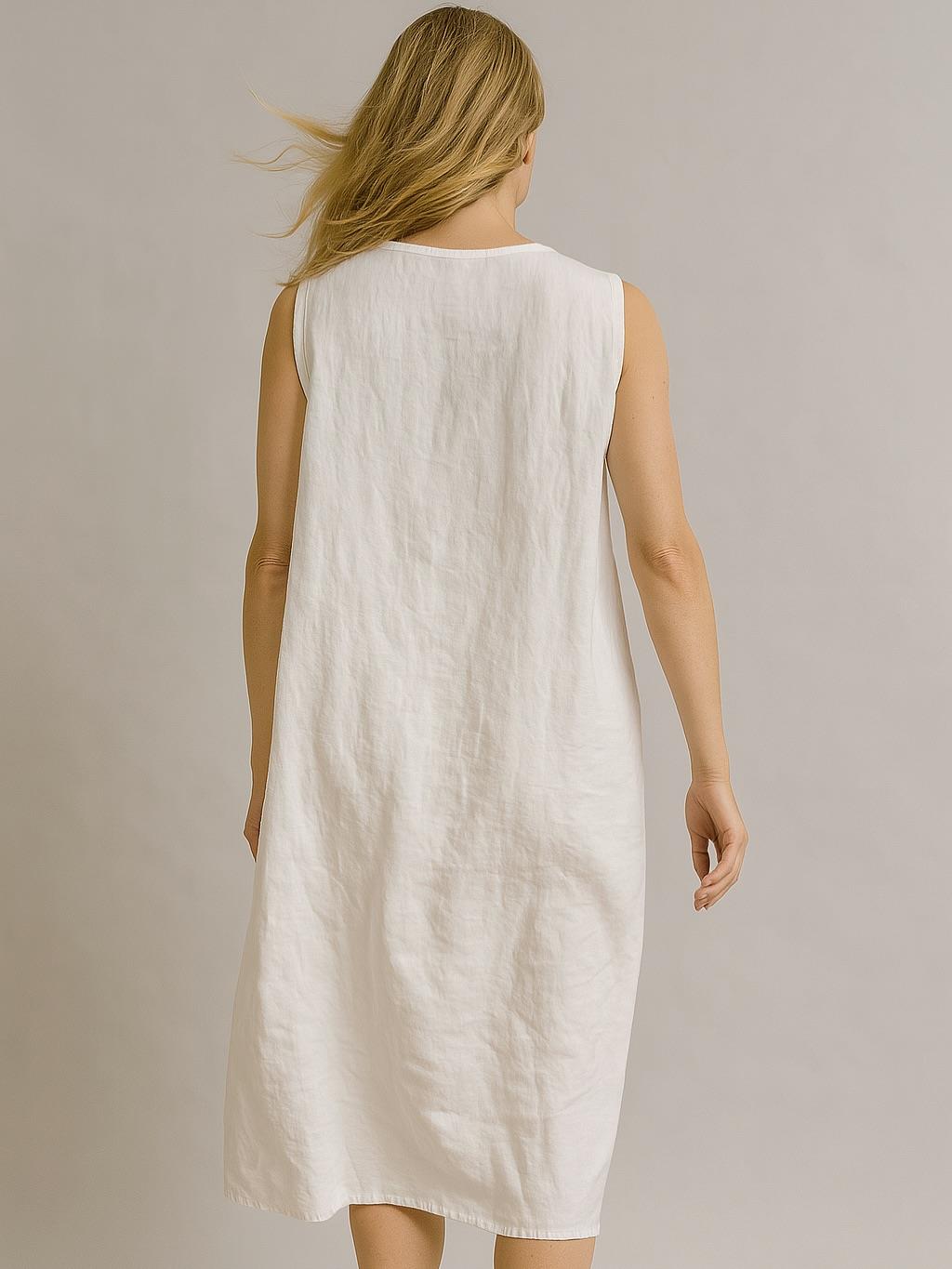 İtalyan Keten Elbise - BEYAZ