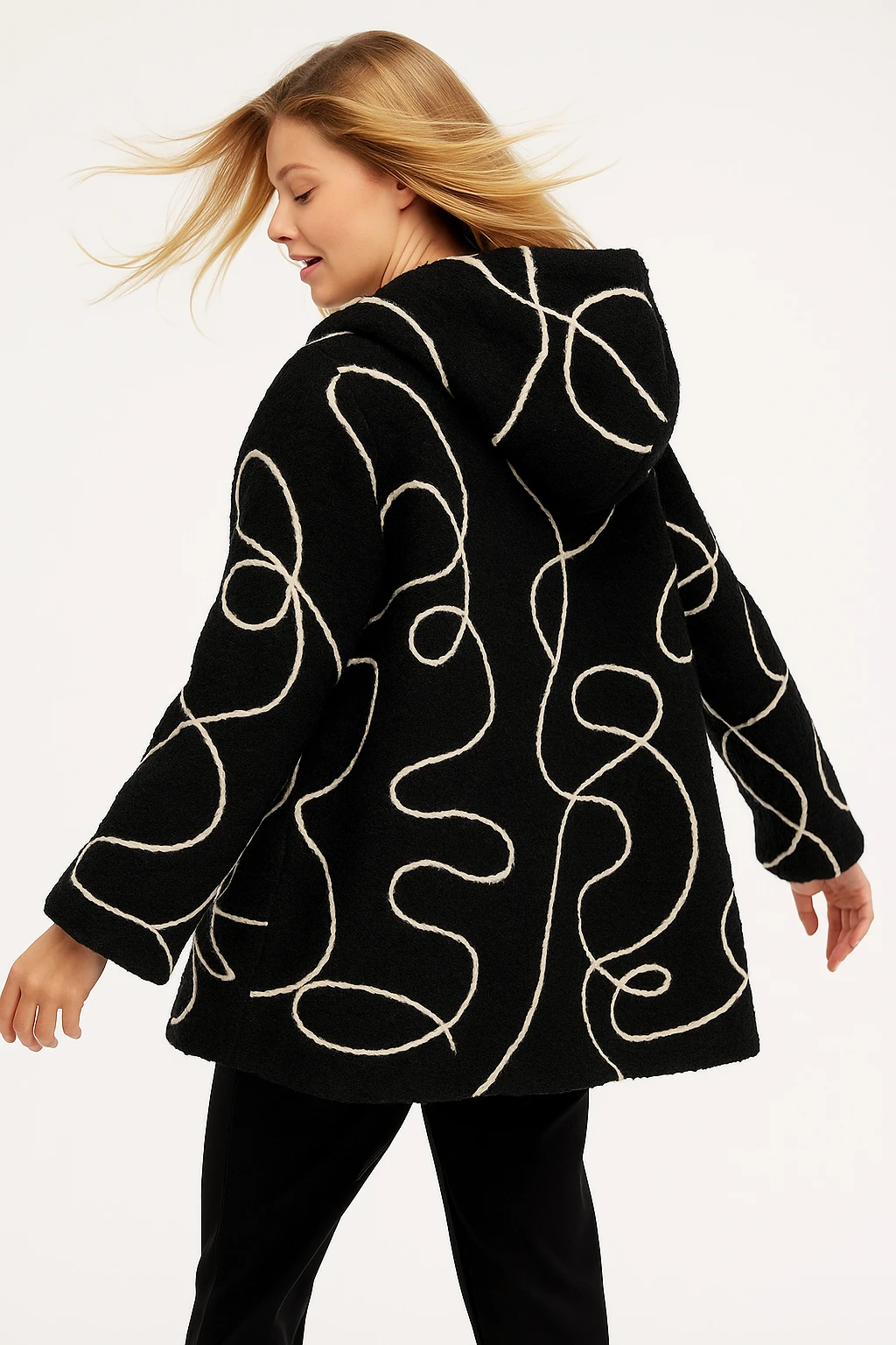 İtalyan Kapüşonlu Keçe Ceket - SİYAH