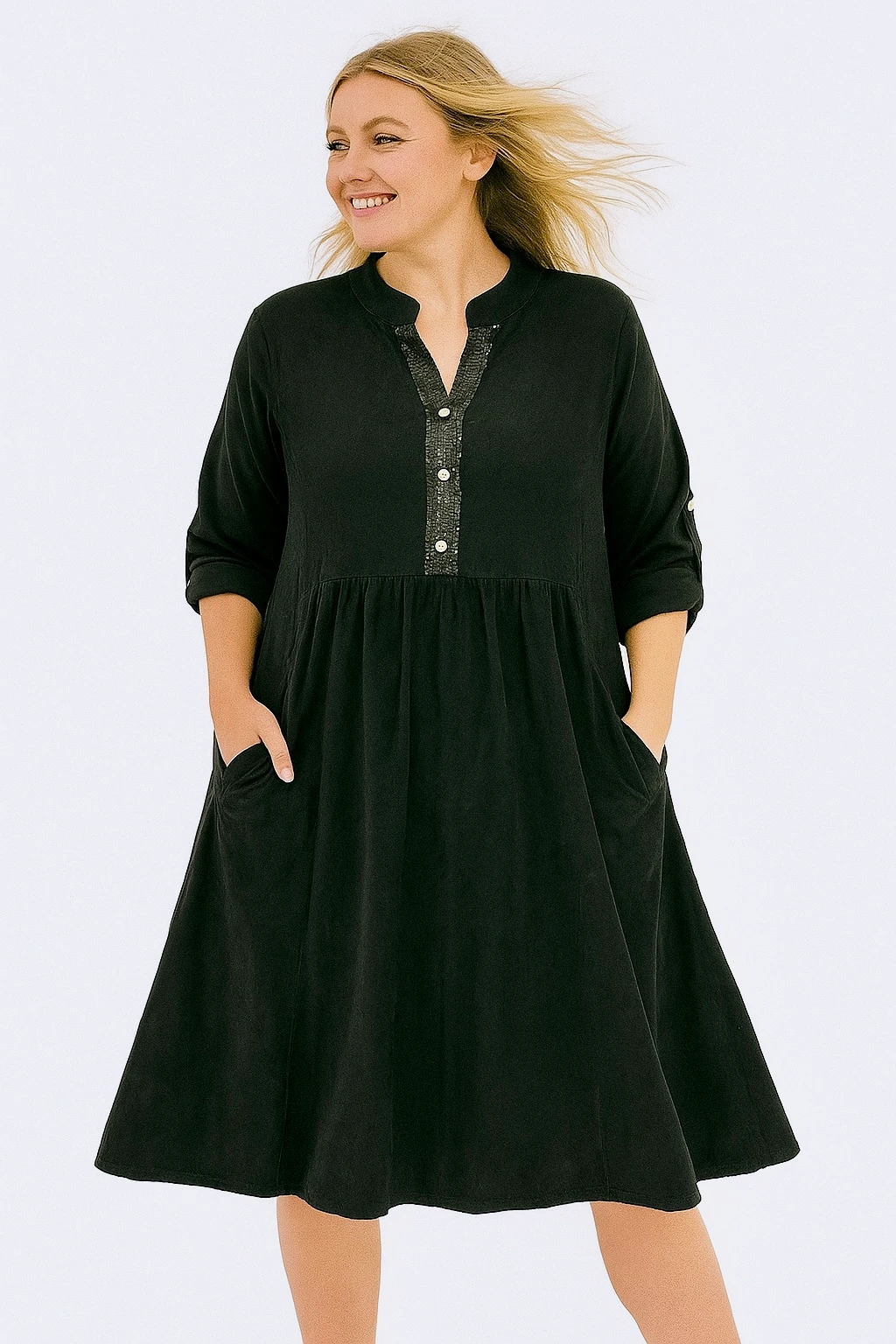 İtalyan Pul Payet Detaylı Kadife Elbise - SİYAH