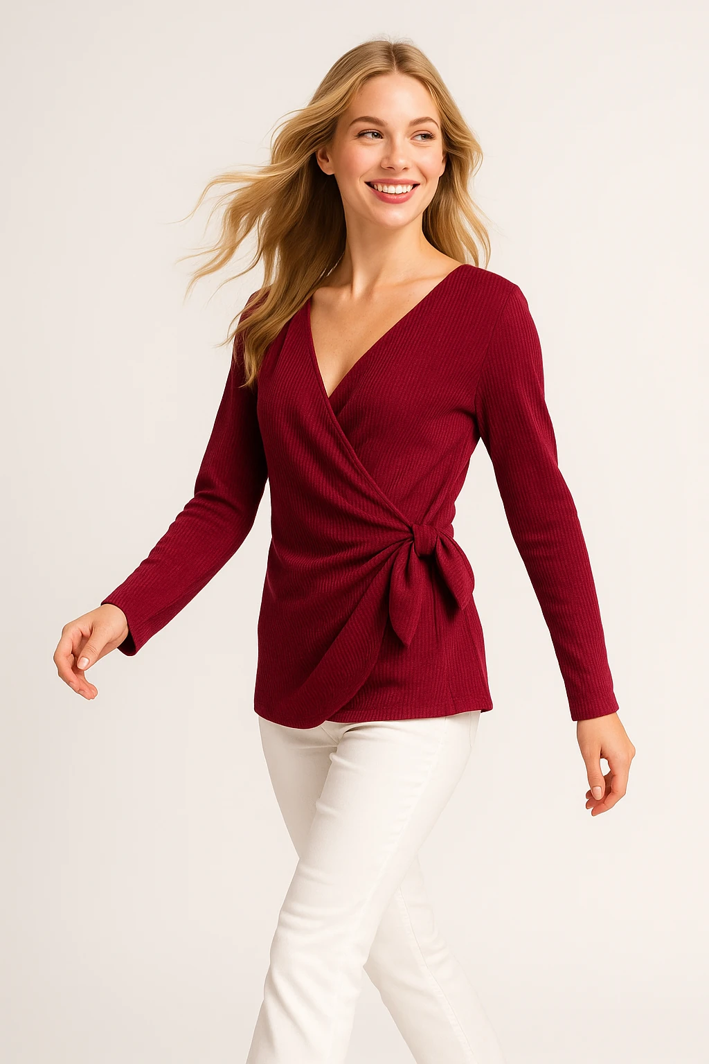 İtalyan Bağlama Detaylı Bluz - KIRMIZI