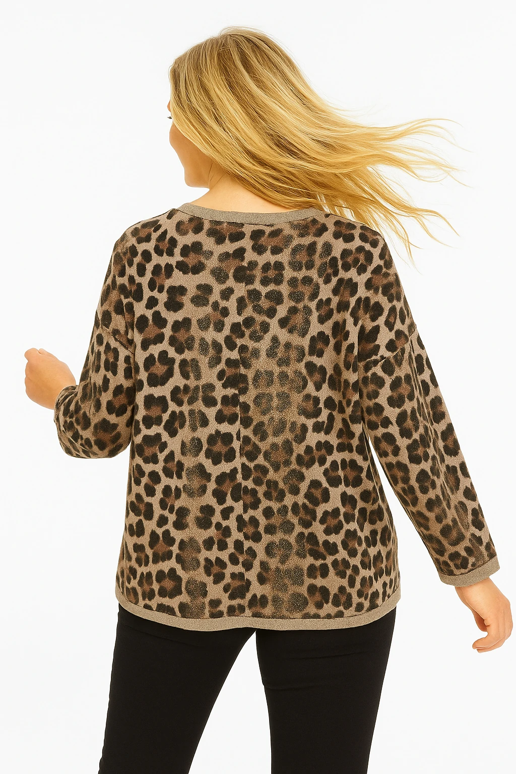 İtalyan Leopar Desenli Bluz - VİZON