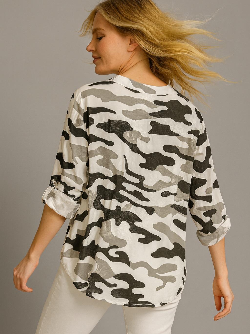 İtalyan Kamuflaj Desen Gömlek - BEYAZ