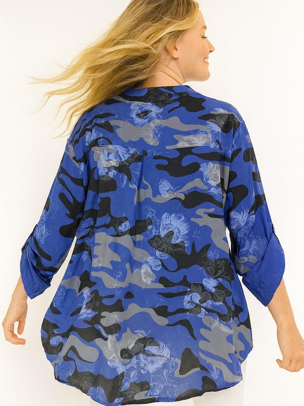 İtalyan Kamuflaj Desen Gömlek - SAKS MAVİ