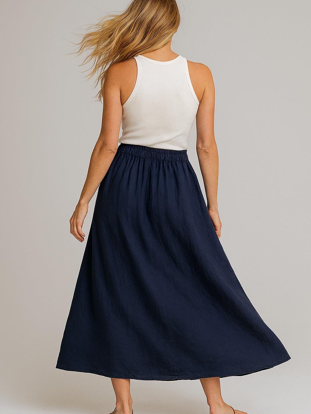 İtalyan Keten Etek - LACİVERT