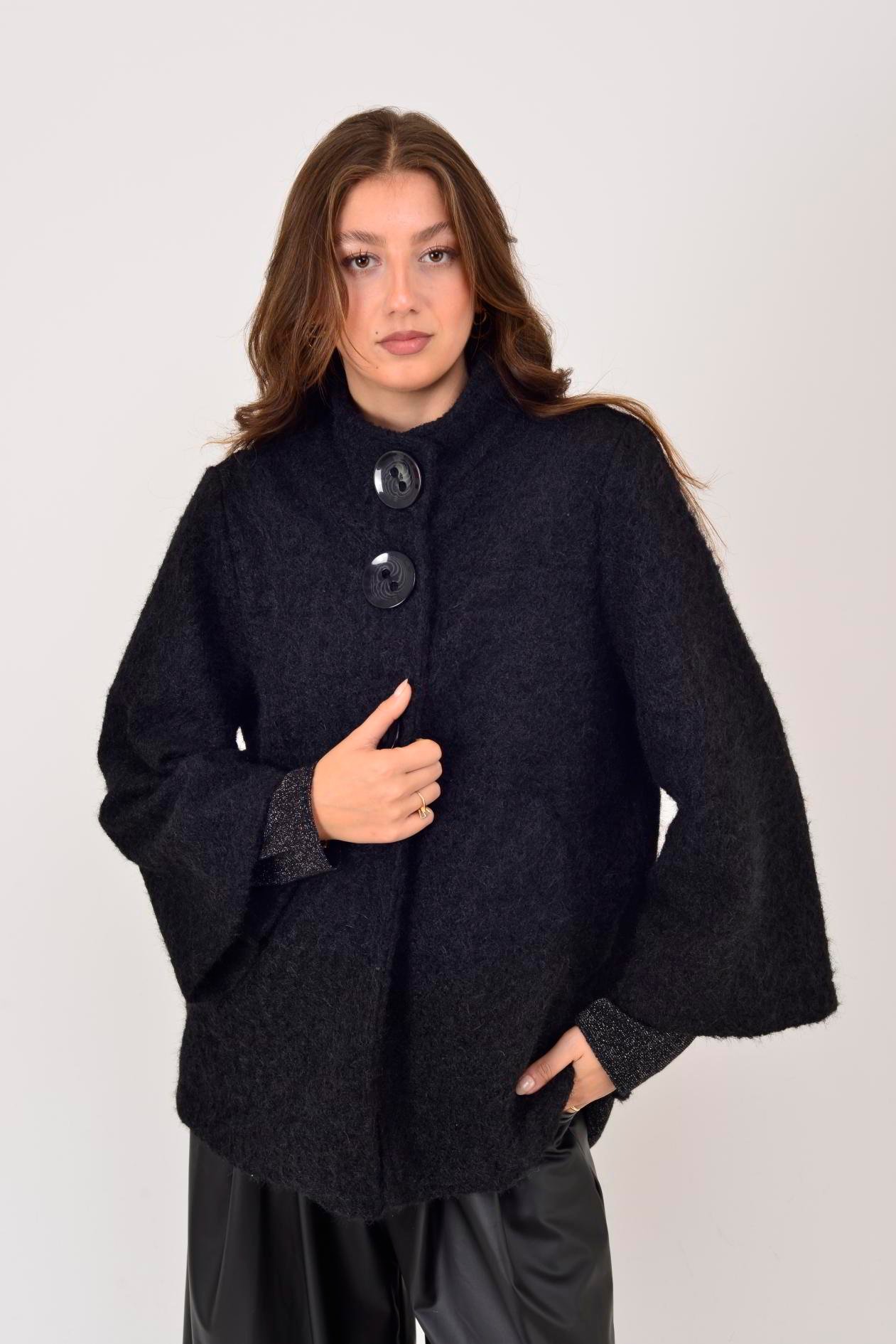 İtalyan Düğme Detaylı Keçe Ceket - SİYAH