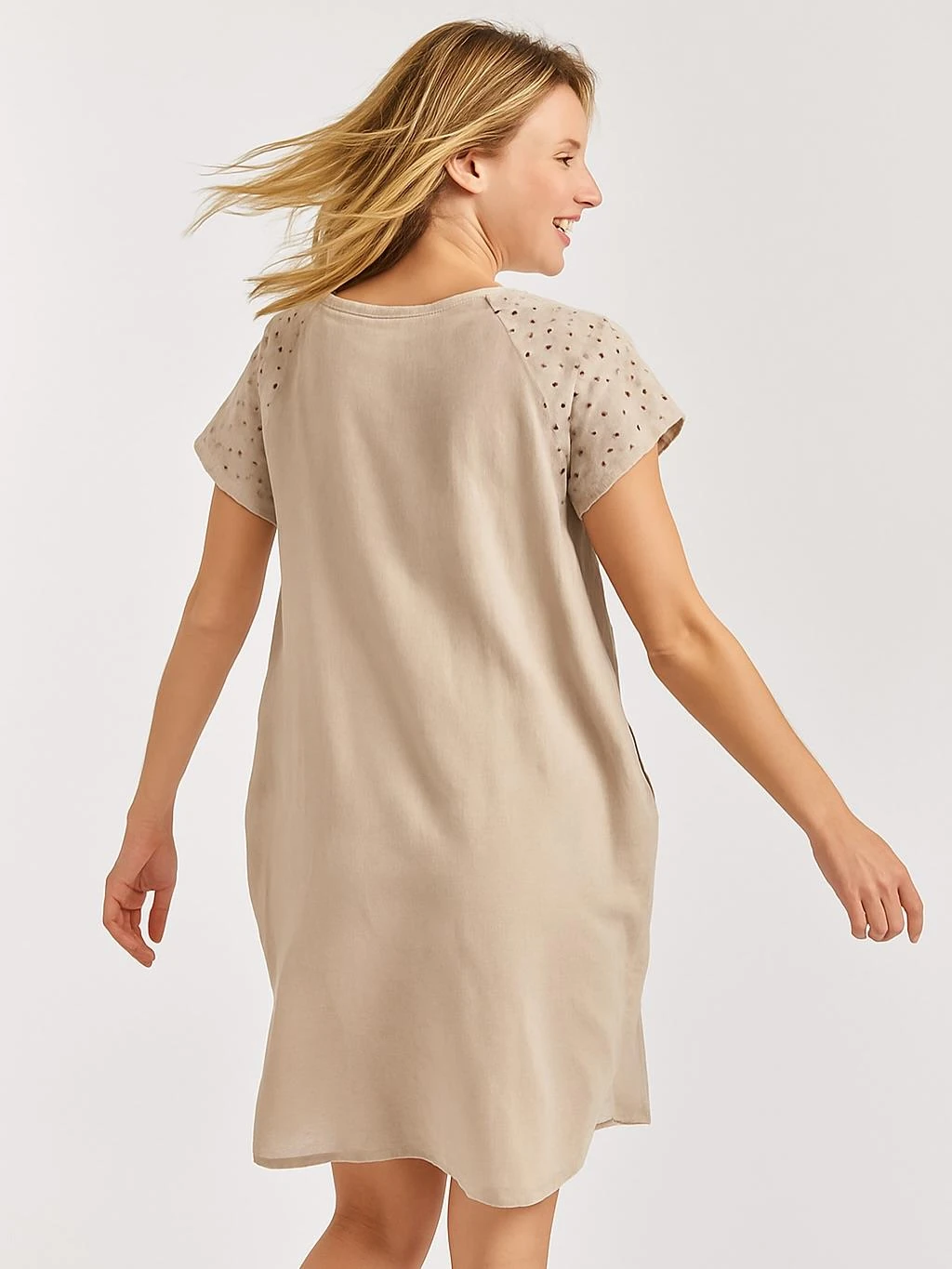 İtalyan Fisto Detaylı Keten Elbise - BEJ