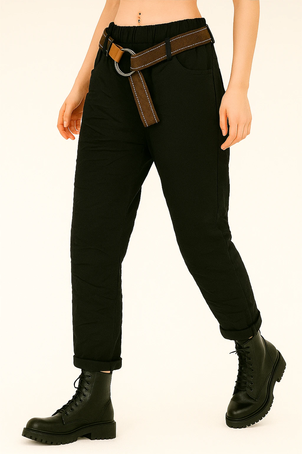 İtalyan Kemerli Likralı Pantolon - SİYAH