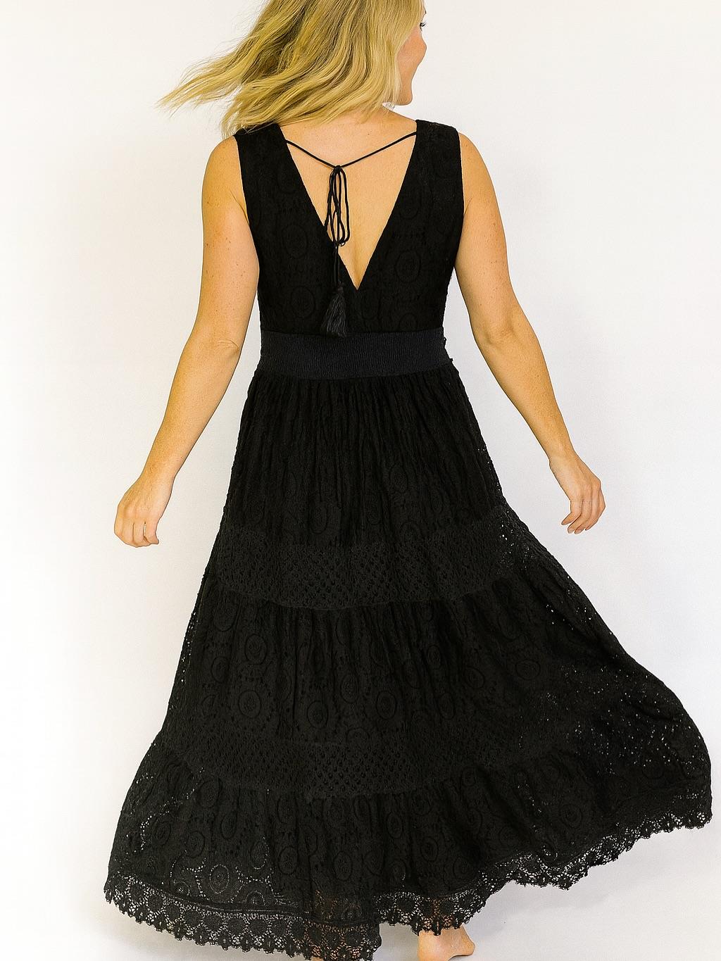 İtalyan Dantel Ponponlu Elbise - SİYAH