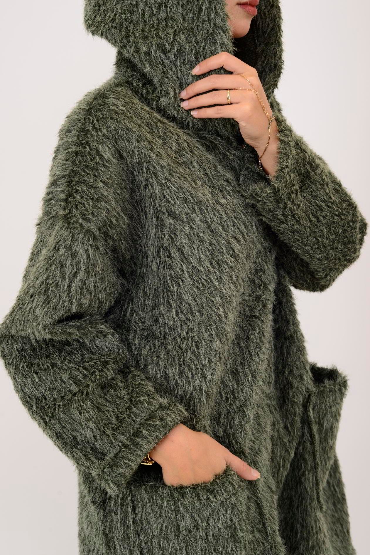 İtalyan Kapüşonlu Keçe Kaban - HAKİ