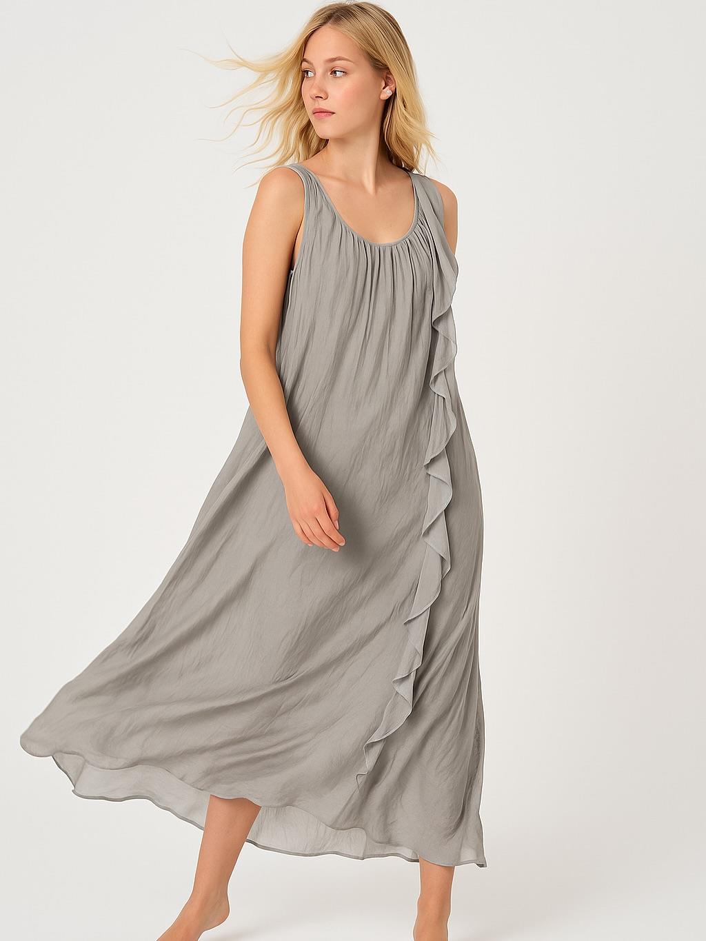 İtalyan İpek Elbise - GRİ