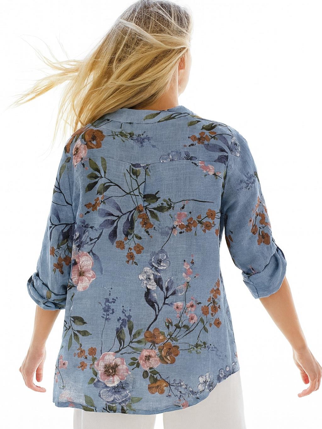 İtalyan Pamuk Keten Gömlek - MAVİ