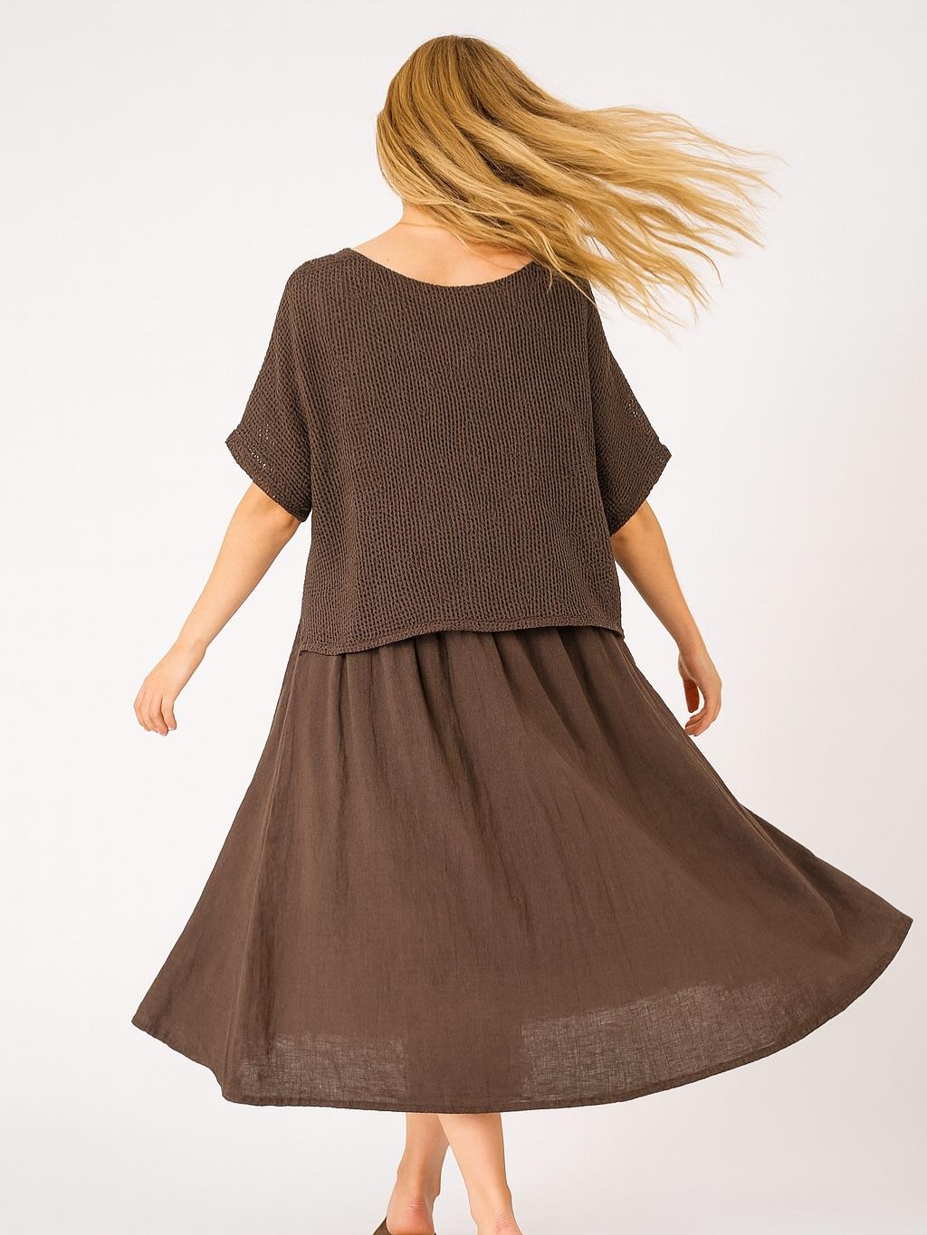 İtalyan File Elbise - KAHVERENGİ