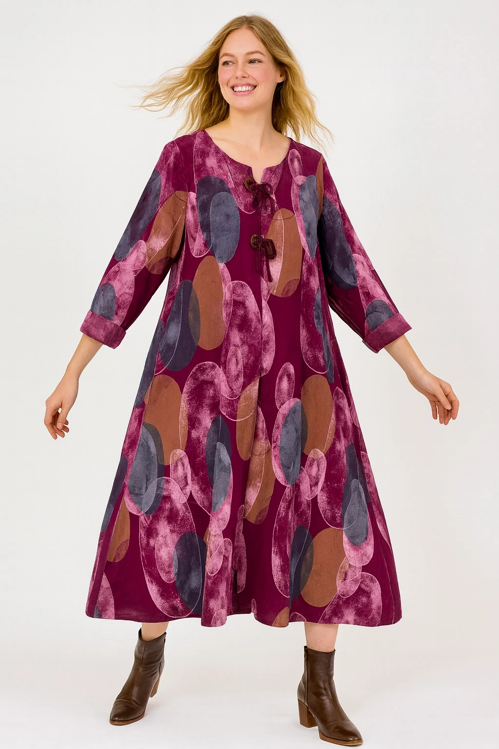 İtalyan Desenli İnce Fitilli Kadife Elbise - MÜRDÜM