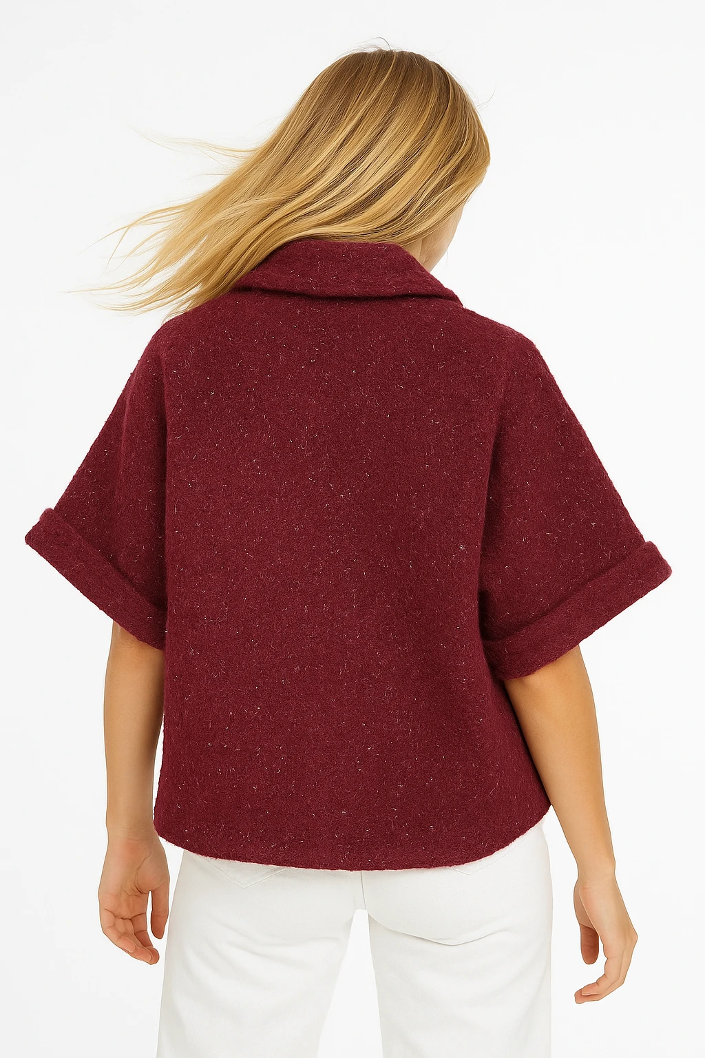 İtalyan Kısa Kollu Keçe Ceket - BORDO