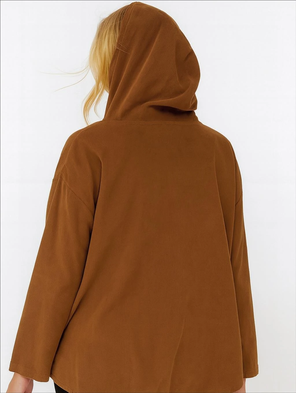 İtalyan Kadife Kapüşonlu Ceket - KAHVE