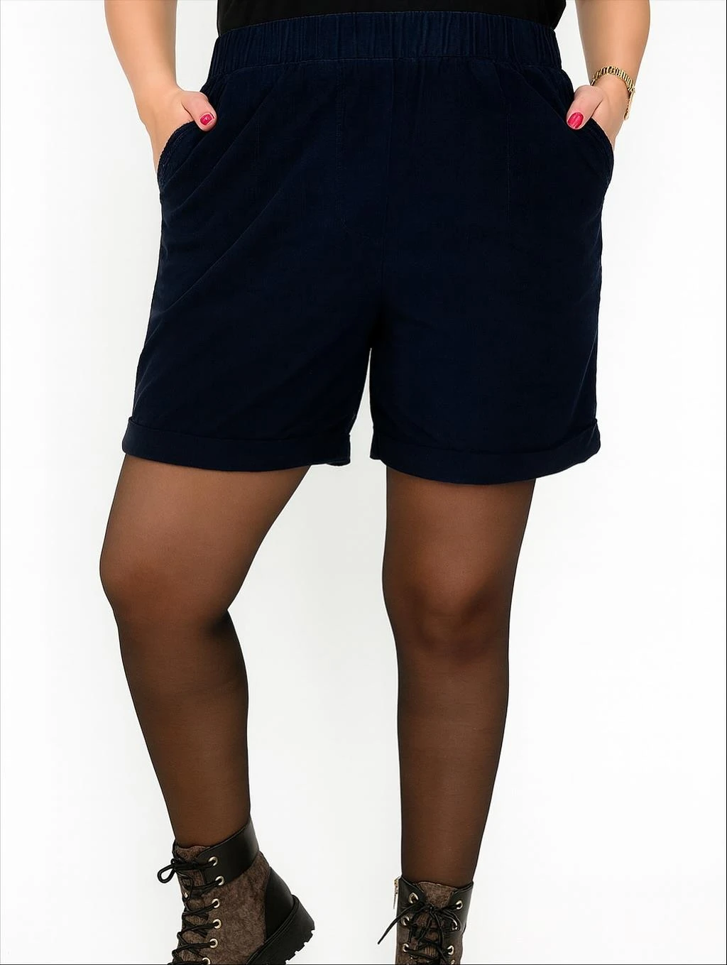 İtalyan Kadife Şort - SİYAH