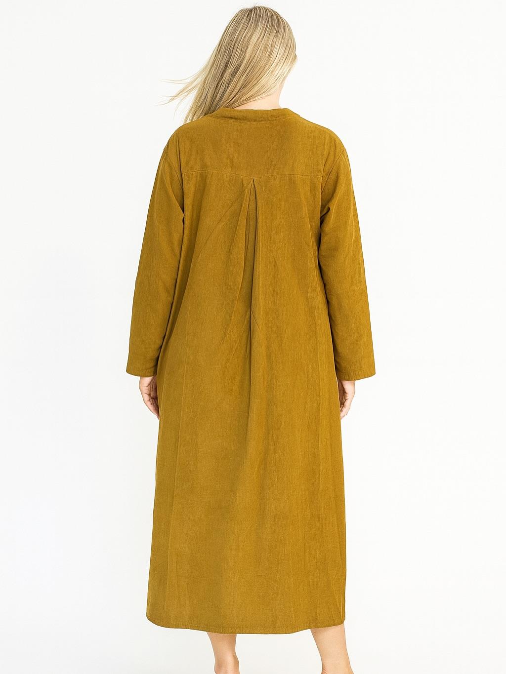 İtalyan Kadife Düğme Detaylı Elbise - HARDAL
