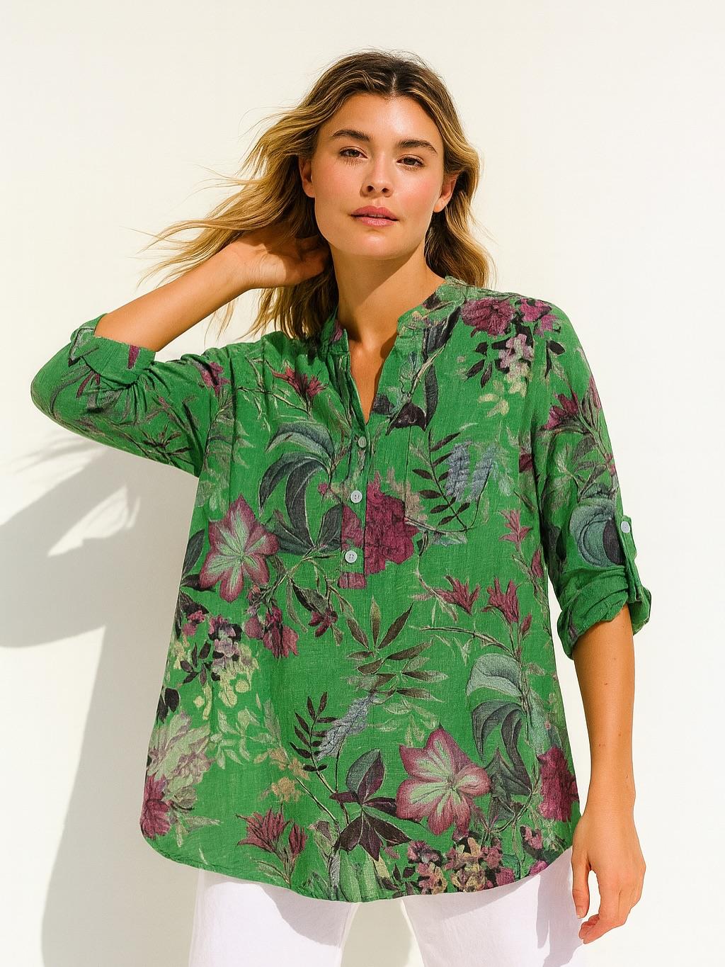 İtalyan Pamuk Keten Gömlek - YEŞİL