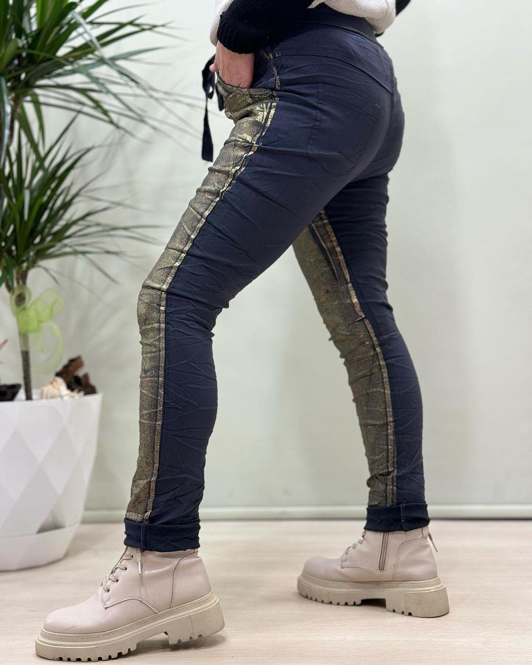 İtalyan Varak Baskılı Likralı Pantolon - LACİVERT