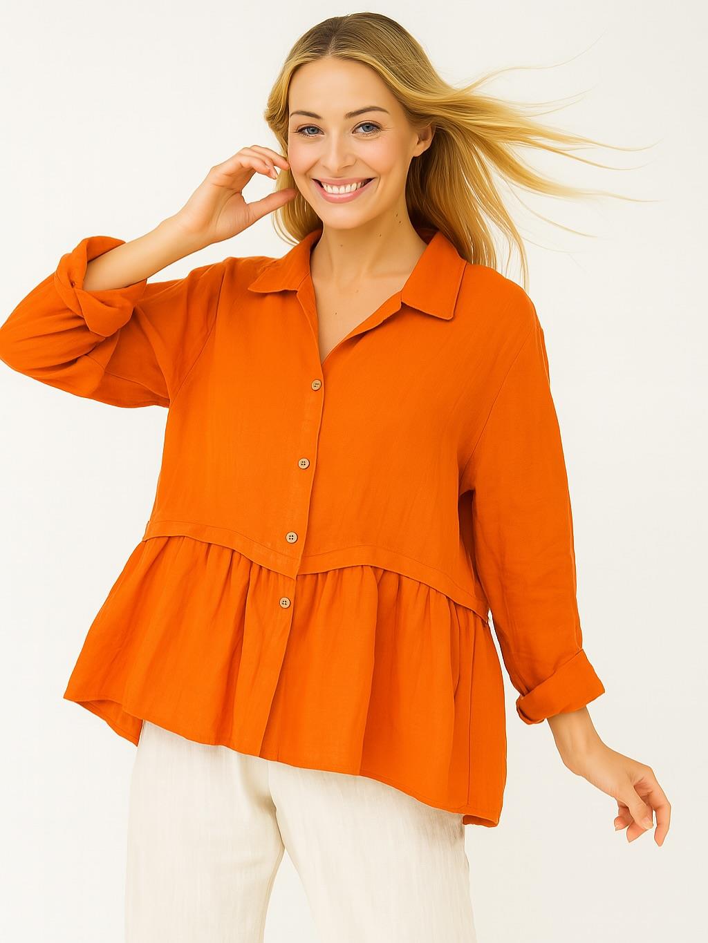 İtalyan Keten Gömlek - TURUNCU