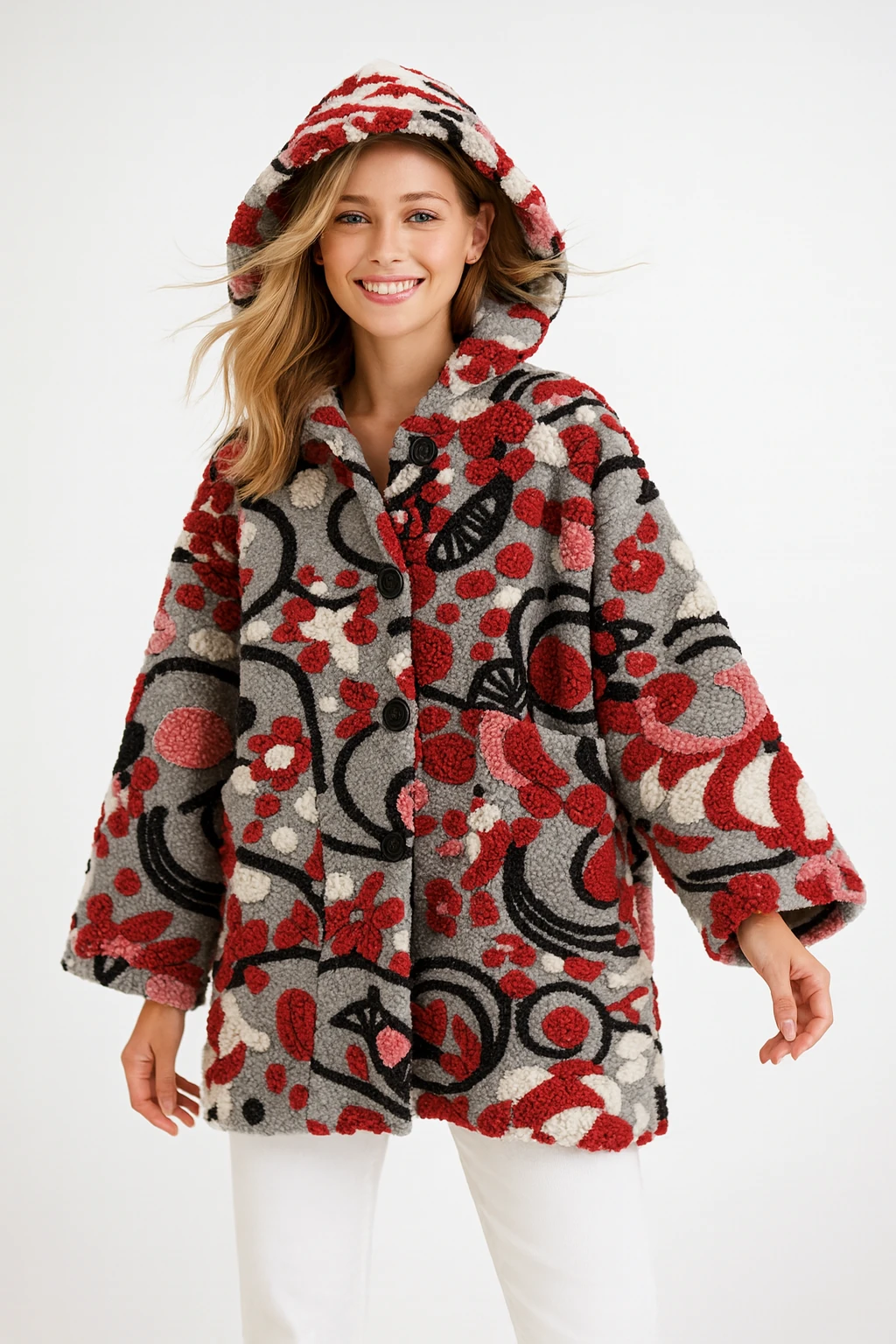 İtalyan Düğmeli Cep Detaylı Keçe Kaban - GRİ