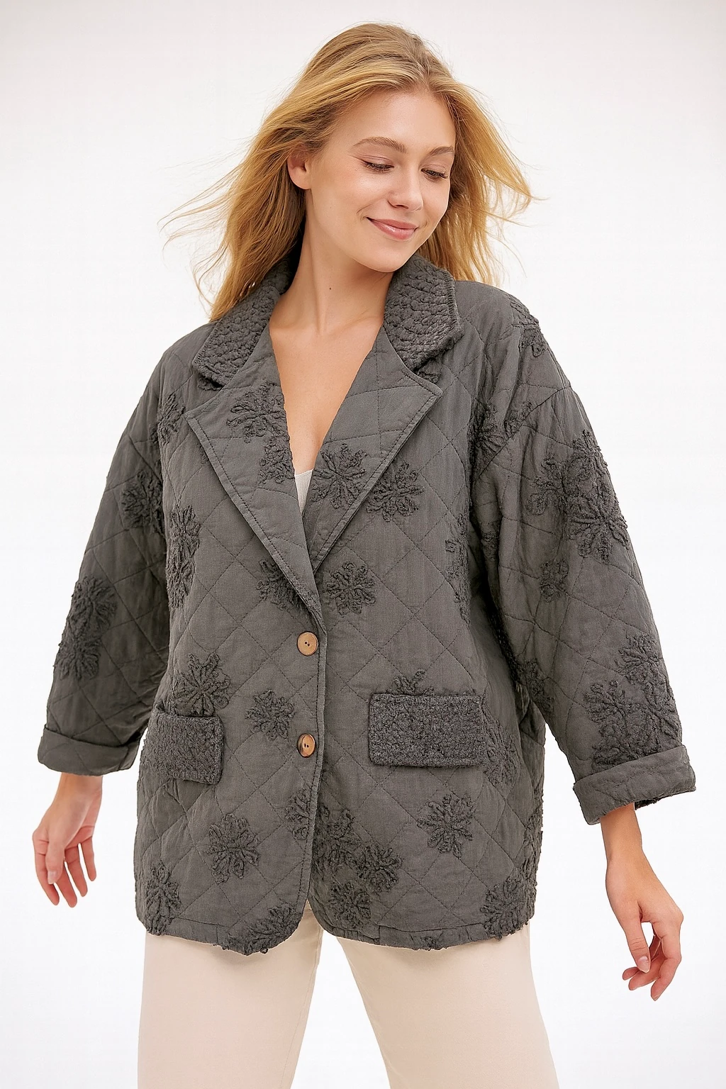 İtalyan Tasarım Kapitone Ceket - GRİ