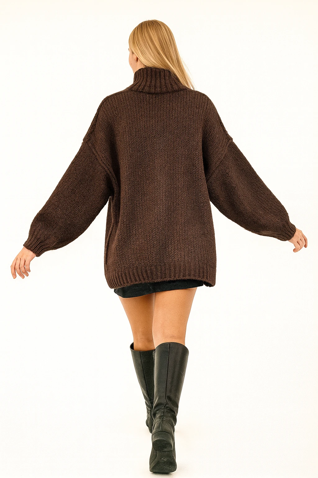 İtalyan Balıkçı Yaka Triko Kazak - KAHVERENGİ