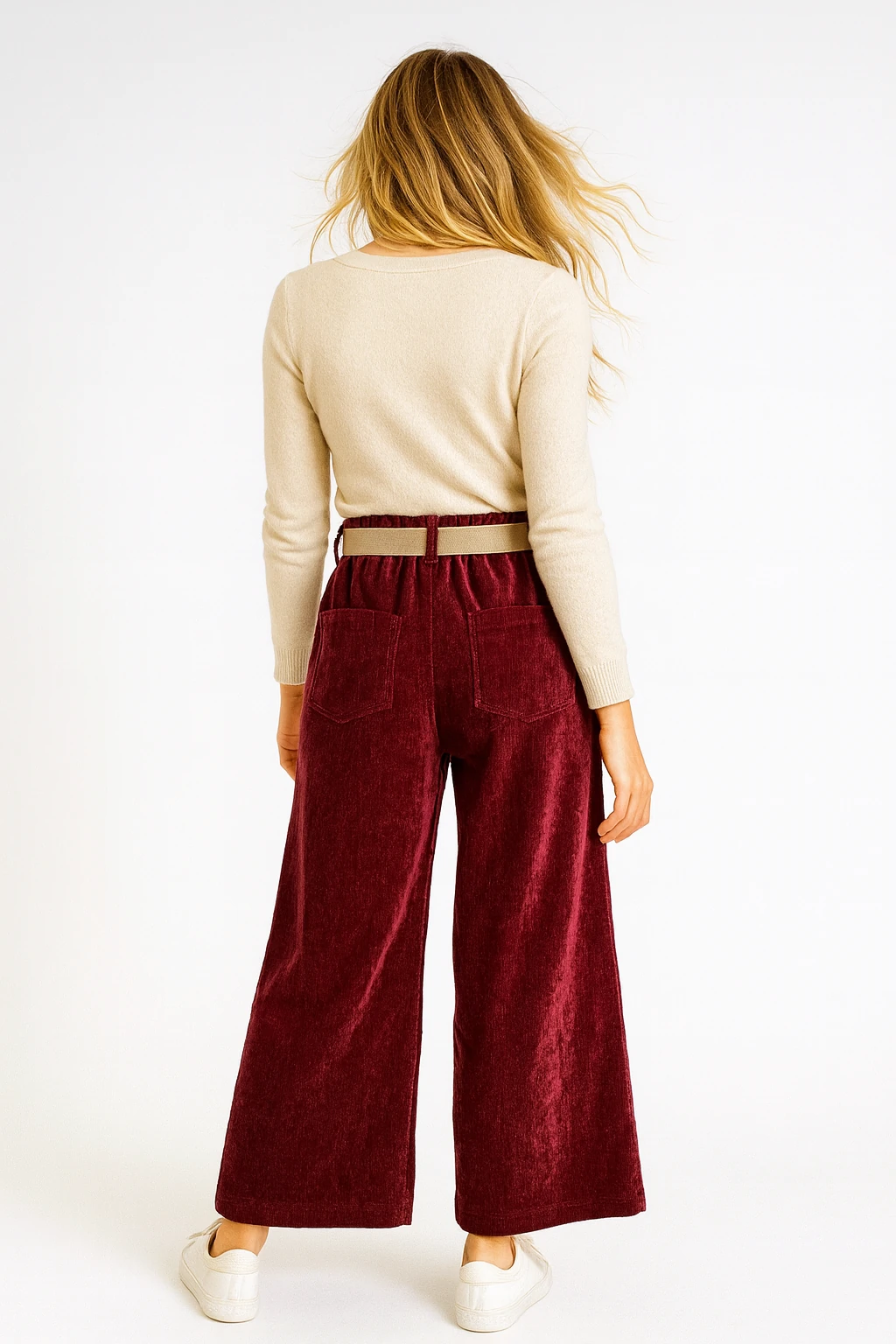 İtalyan Kadife Boru Paça Kemerli Pantolon - BORDO