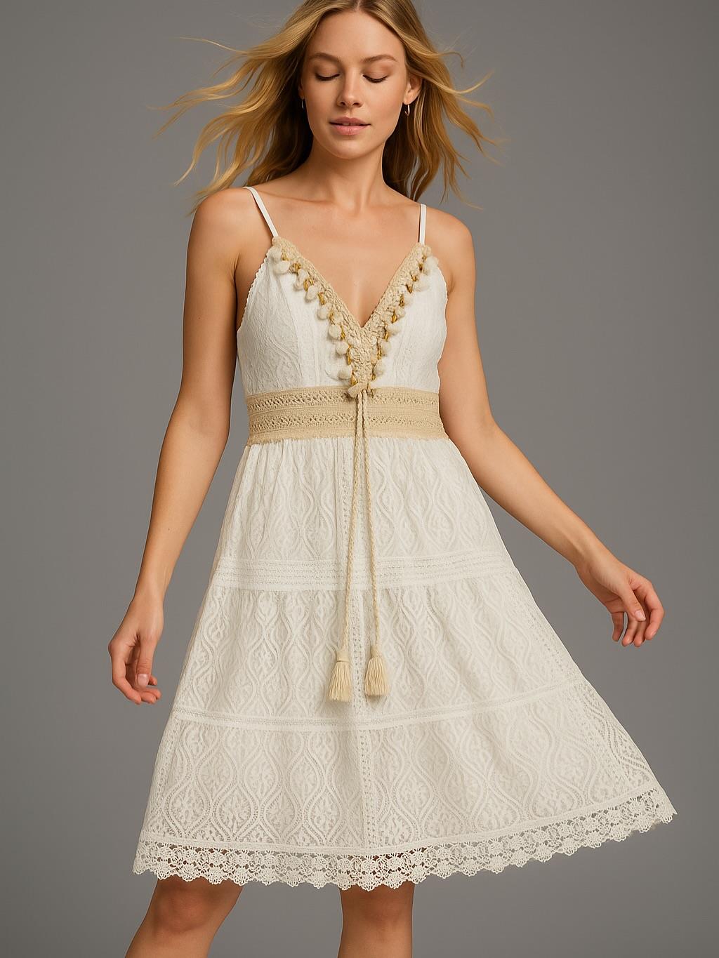 İtalyan Özel Tasarım Dantel Elbise - BEYAZ