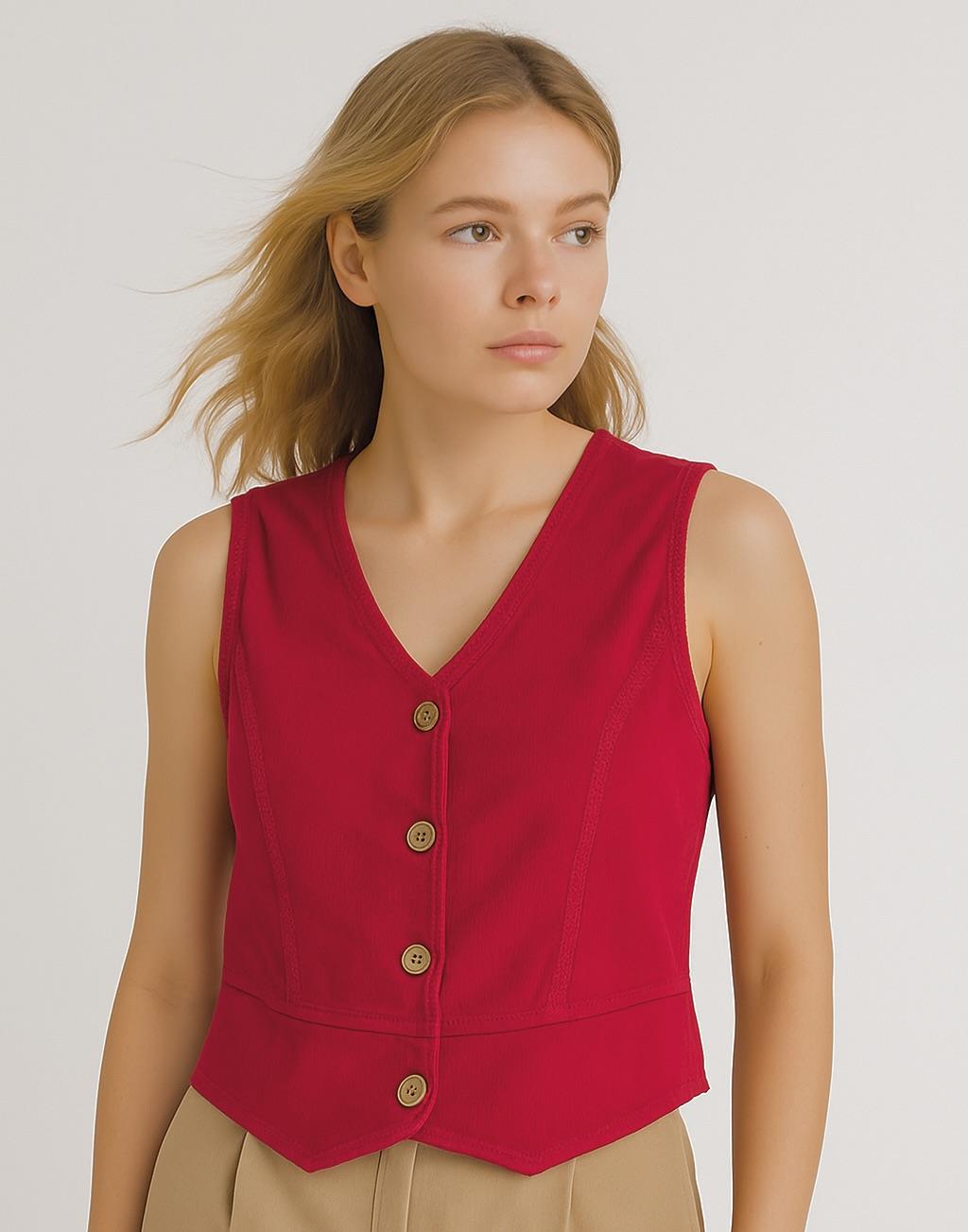 italyan Kısa Kadife Yelek - BORDO