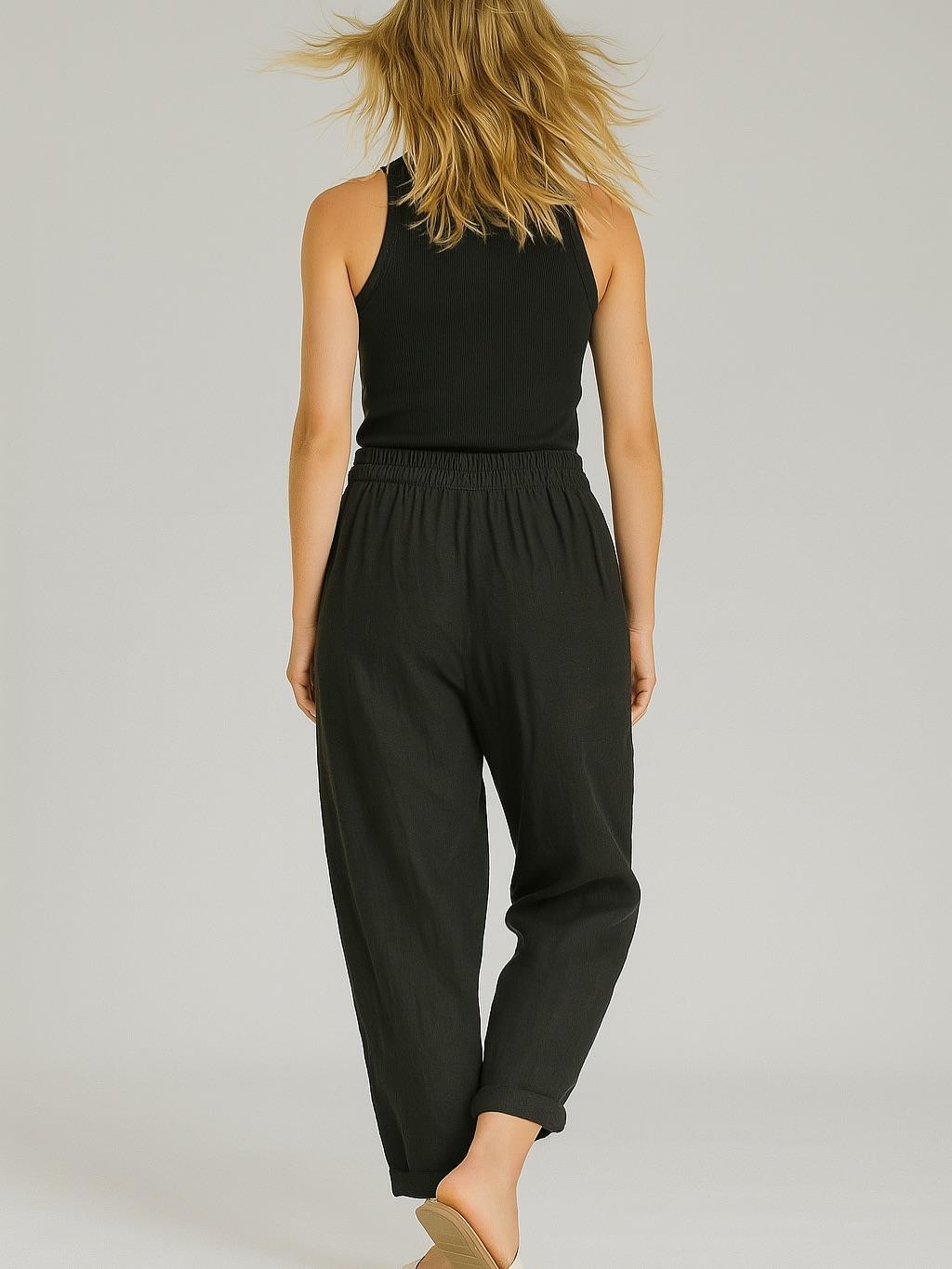 İtalyan Keten Havuç Model Pantolon - SİYAH