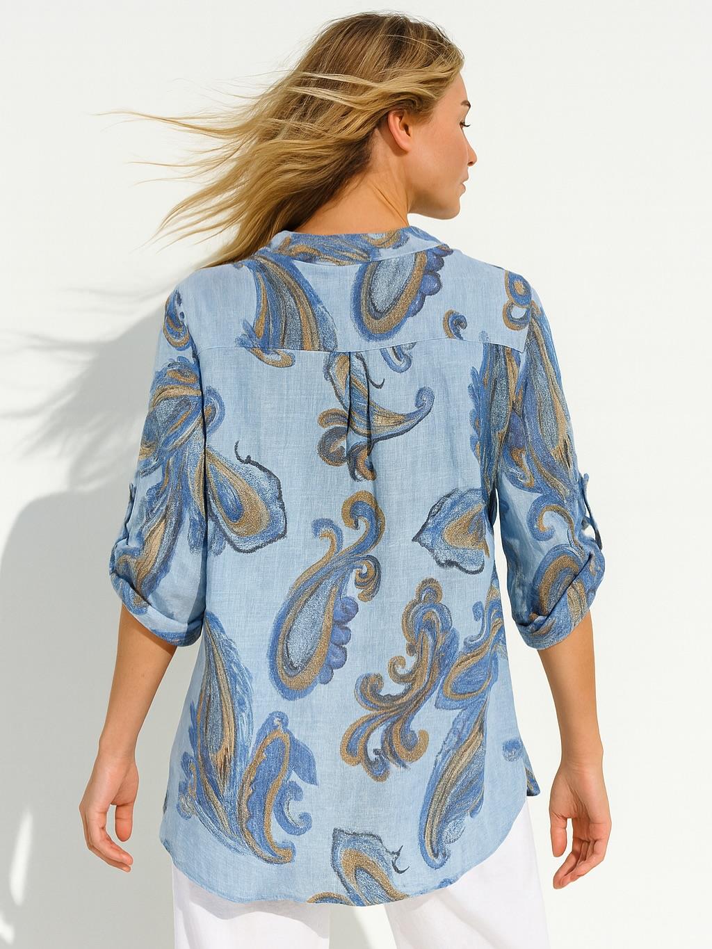 İtalyan Pamuk Keten Gömlek - MAVİ