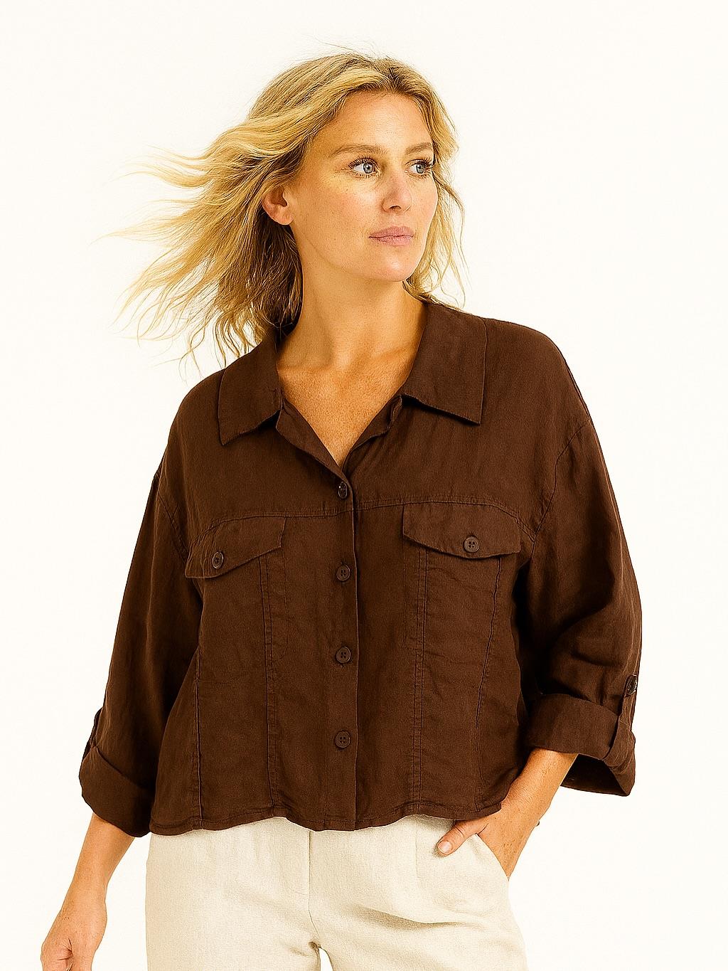 İtalyan Keten Gömlek - KAHVERENGİ