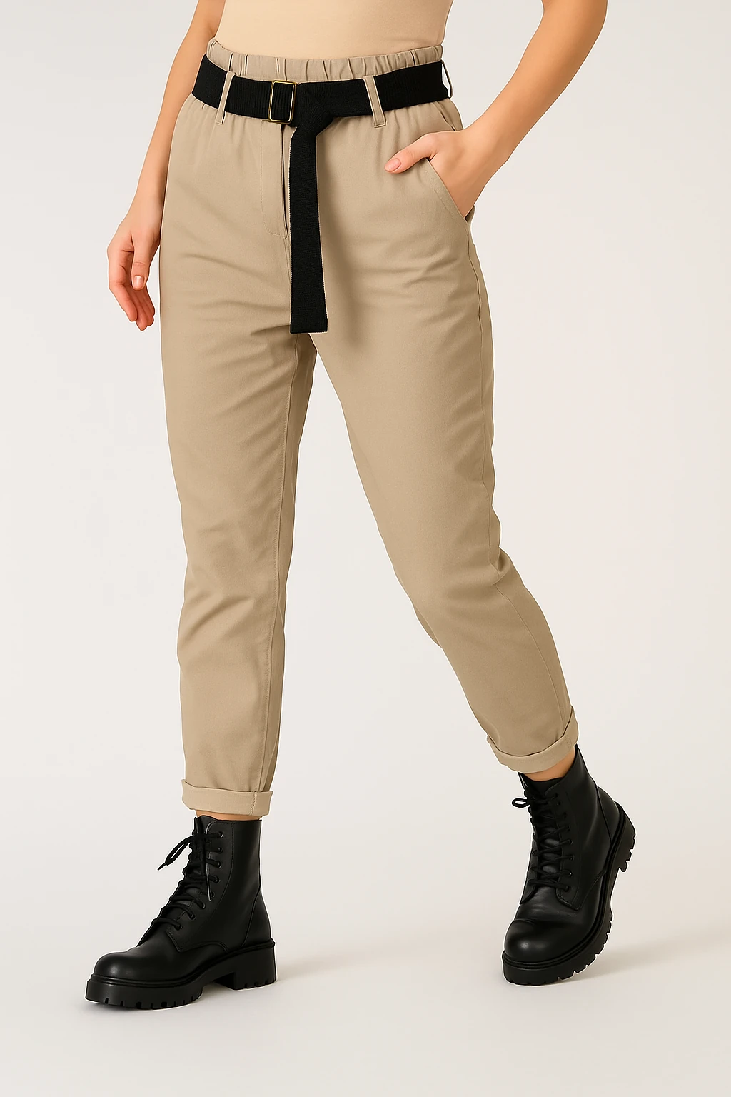 İtalyan Kemerli Likralı Pantolon - BEJ