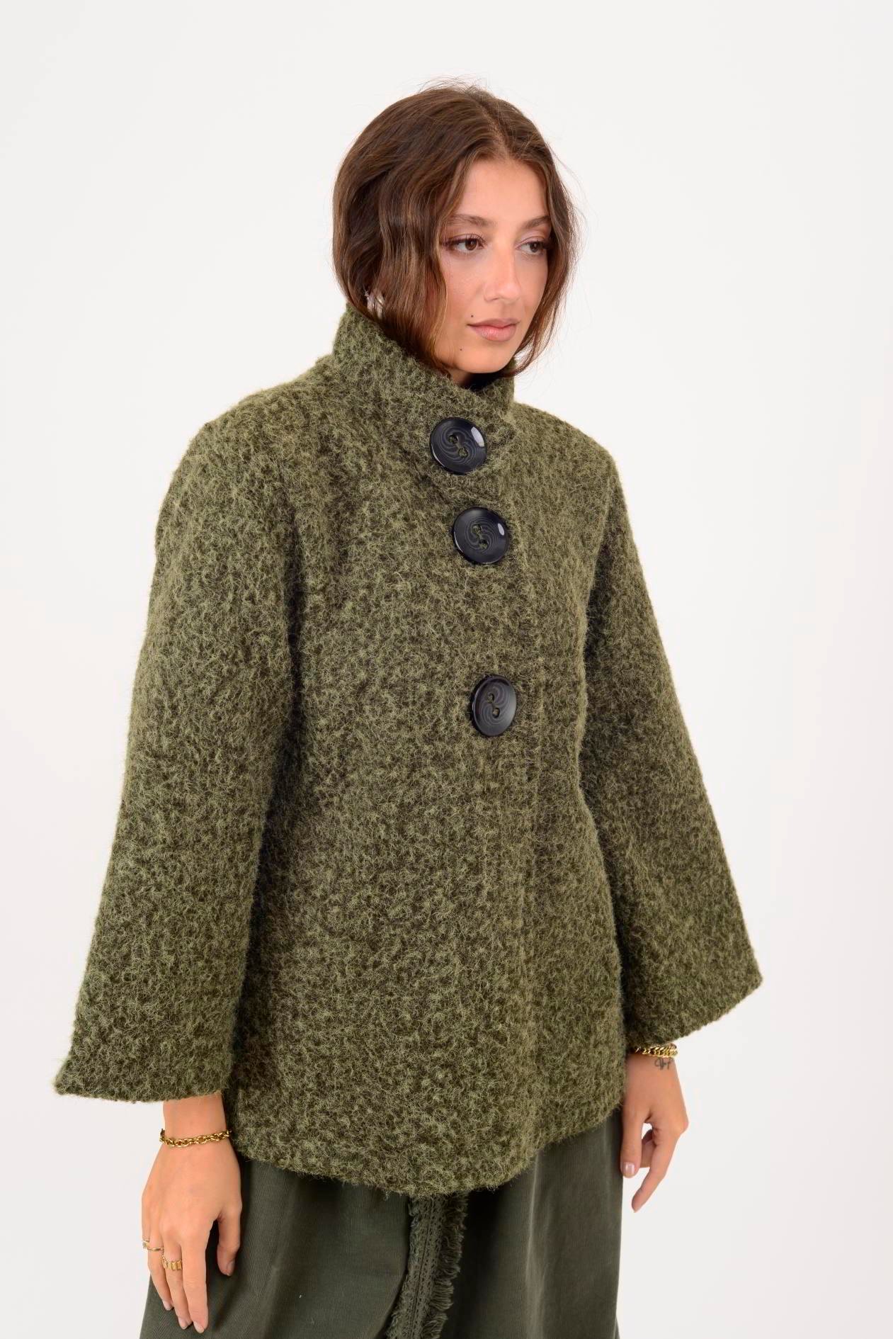 İtalyan Düğme Detaylı Keçe Ceket - HAKİ