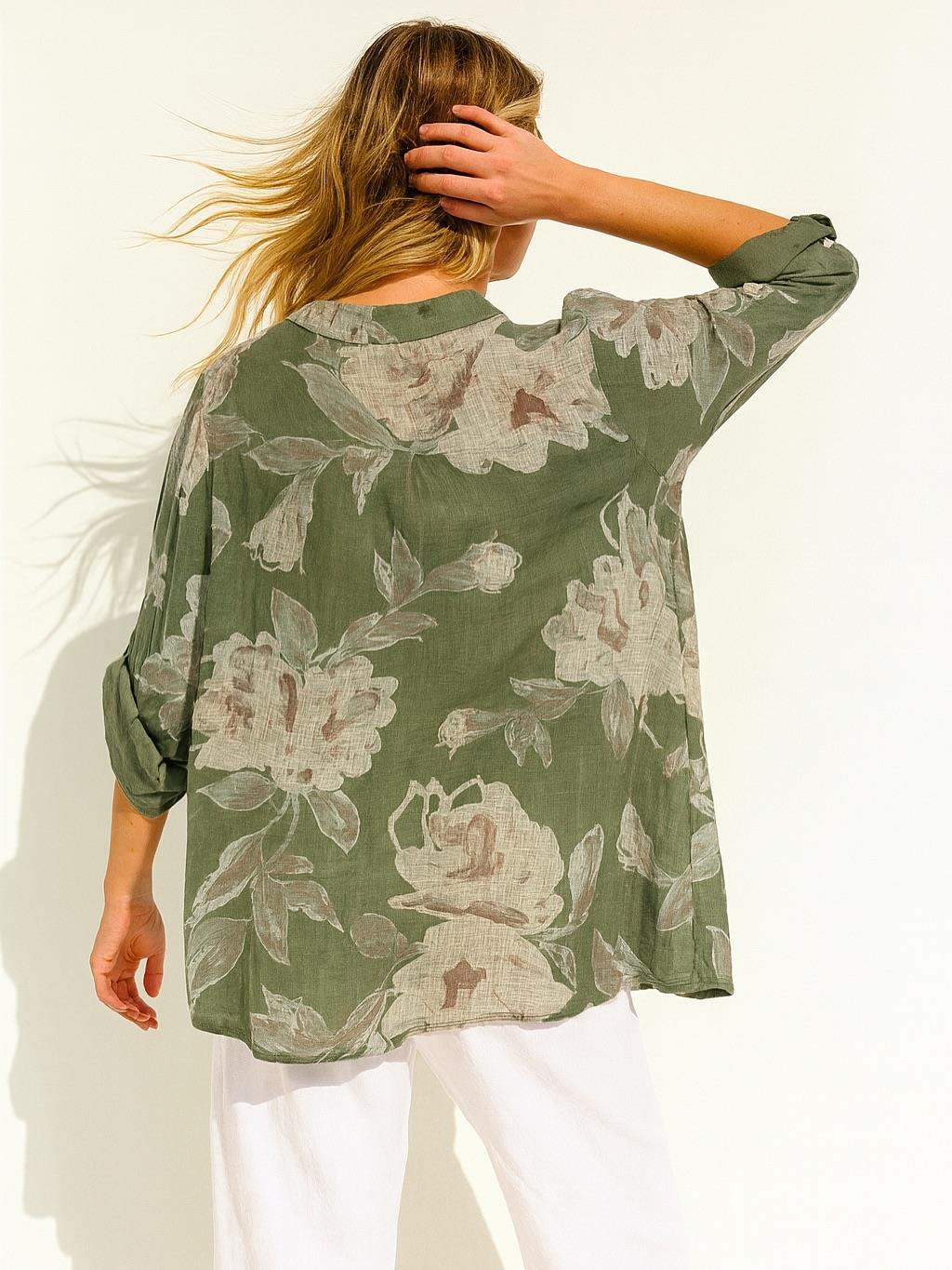 İtalyan Pamuk Keten Gömlek - HAKİ