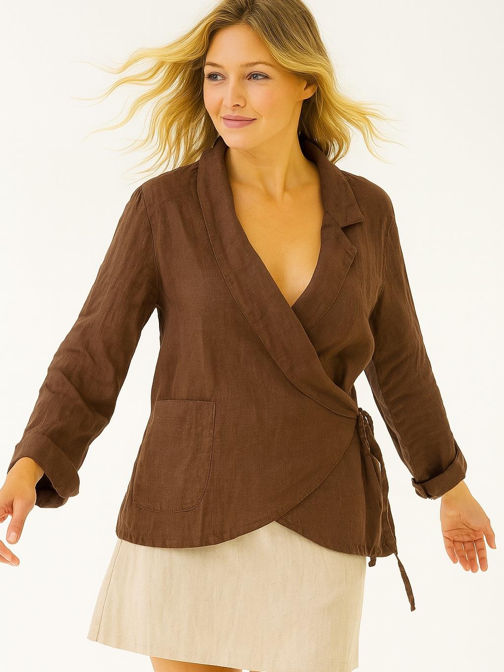 İtalyan Keten Tasarım Ceket - KAHVERENGİ