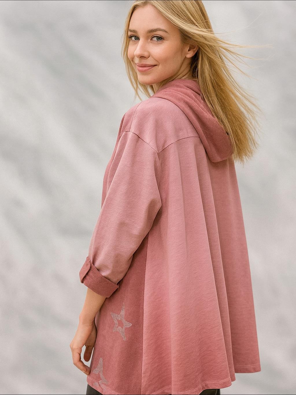 İtalyan Yıldız Desen Nubuk Bluz - PUDRA PEMBE