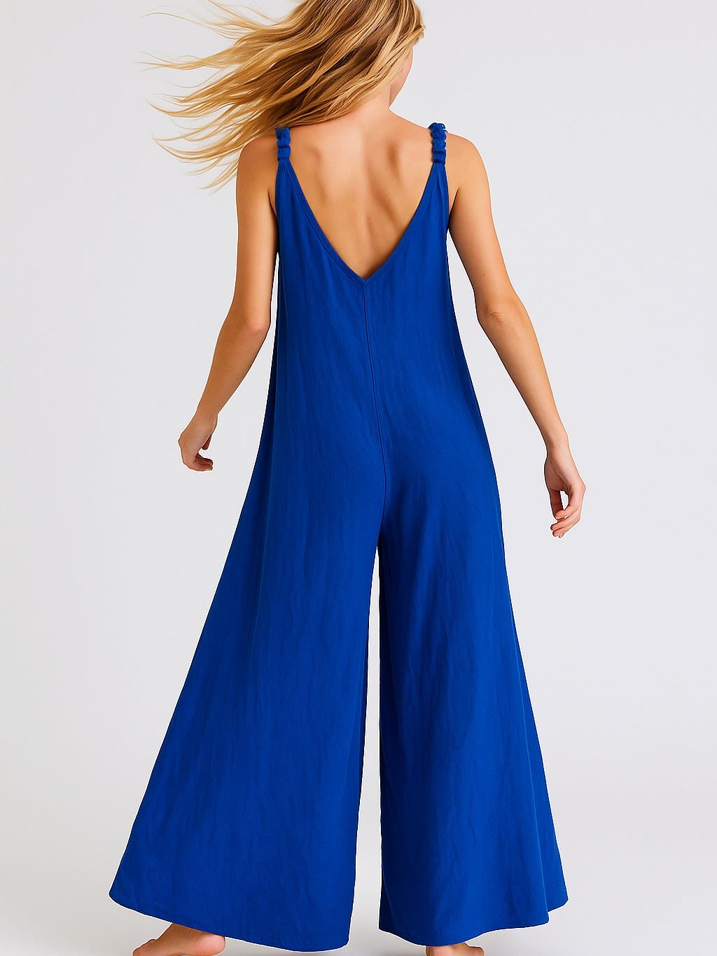 İtalyan Keten Tulum - SAKS MAVİ