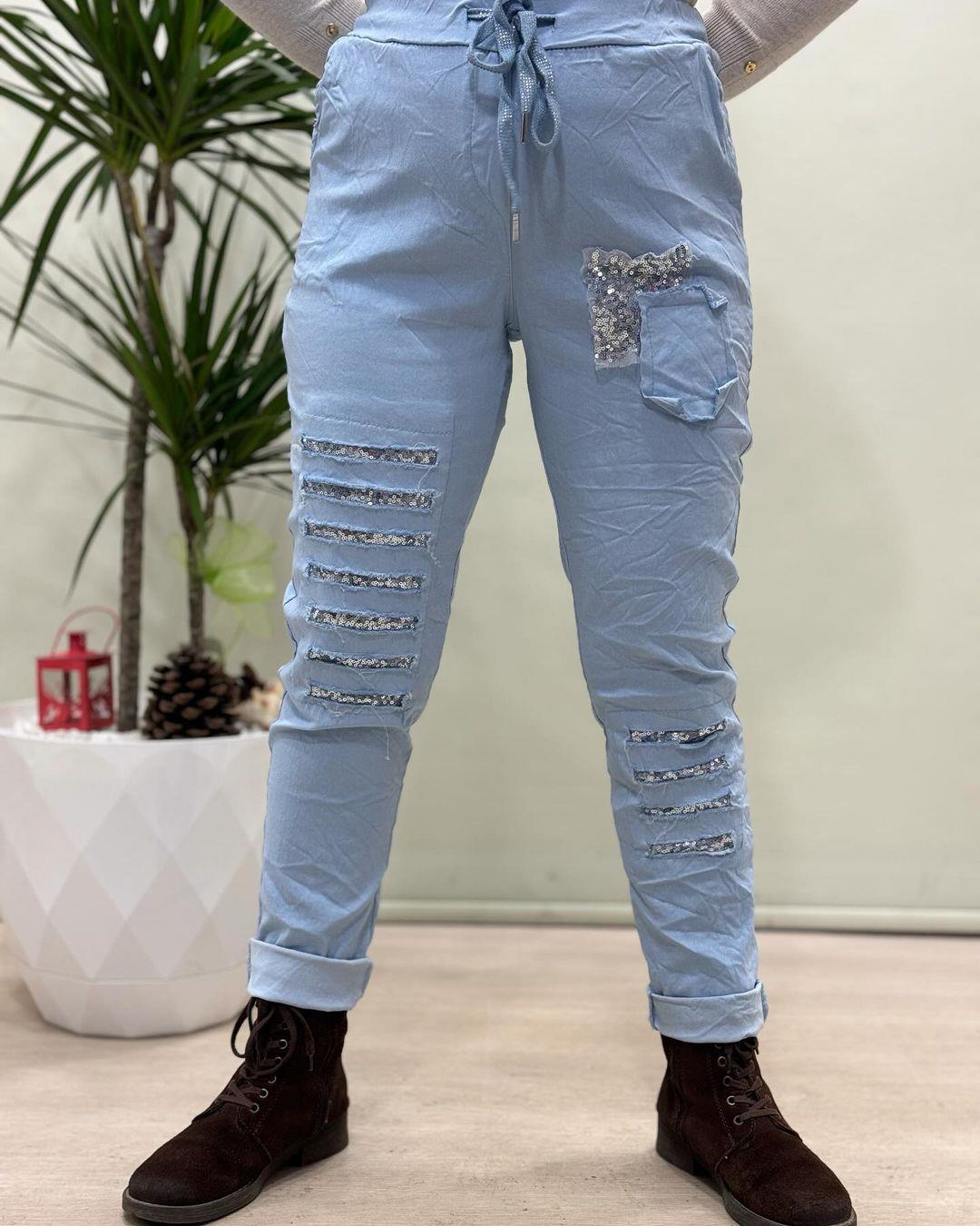 İtalyan Likralı Pantolon - MAVİ