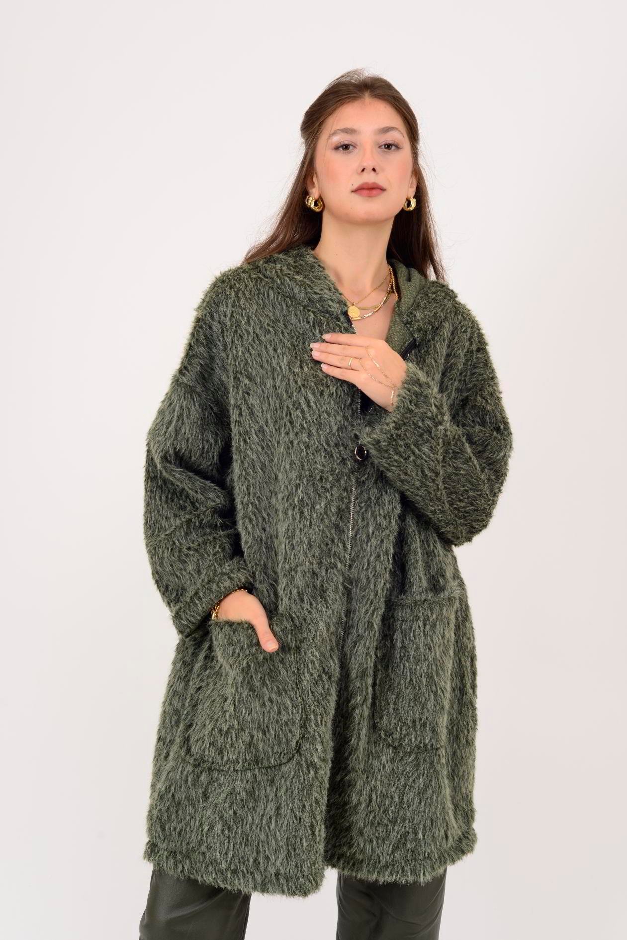 İtalyan Kapüşonlu Keçe Kaban - HAKİ