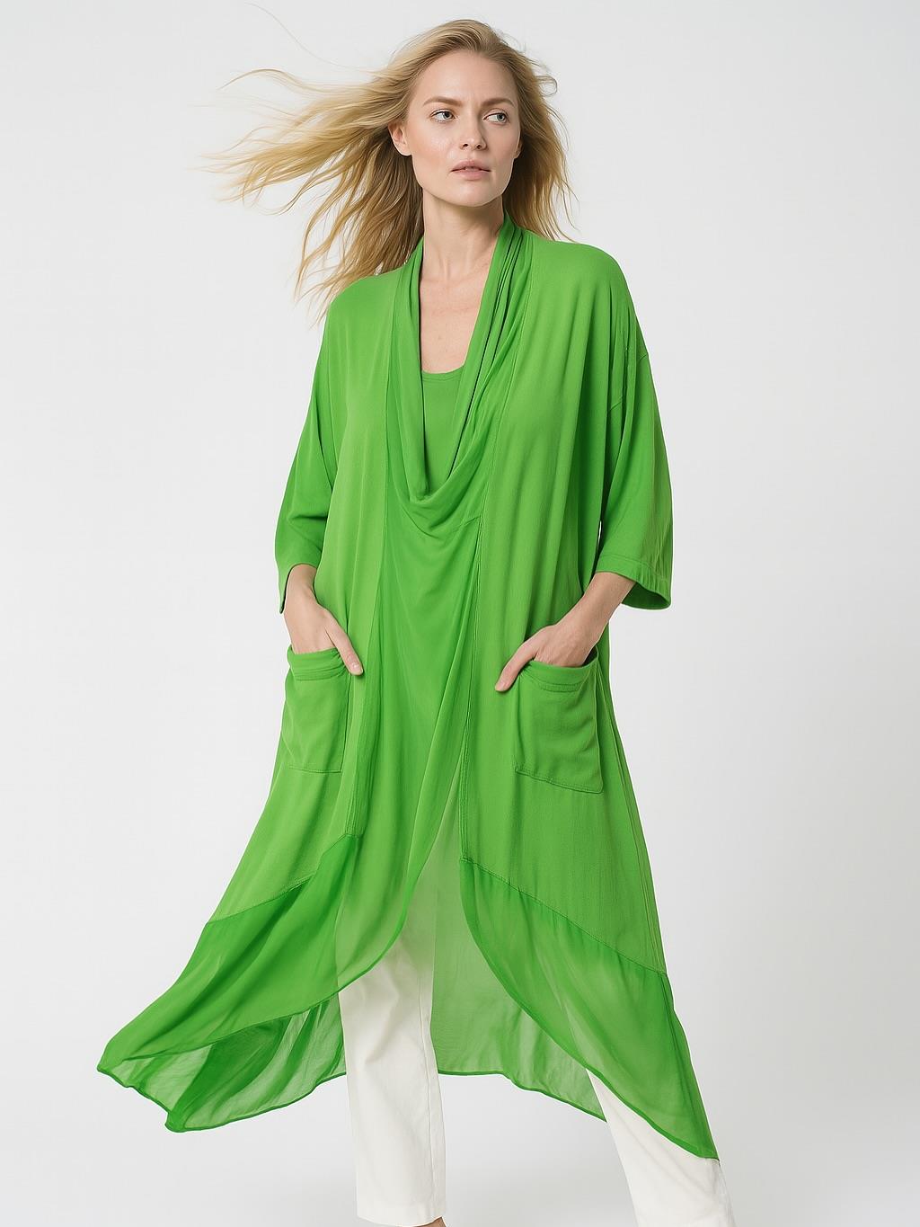 İtalyan Şal Yaka Tunik - FISTIK YEŞİLİ