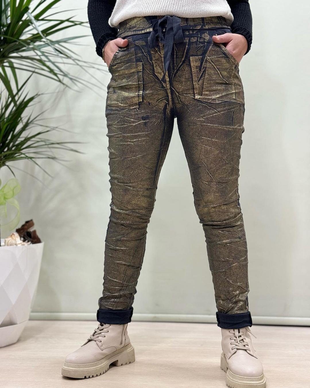 İtalyan Varak Baskılı Likralı Pantolon - LACİVERT