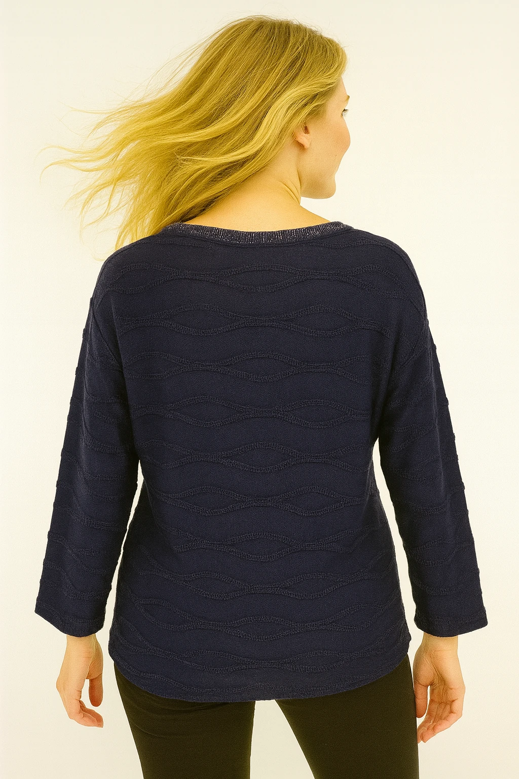 İtalyan Baskılı Triko Bluz - LACİVERT