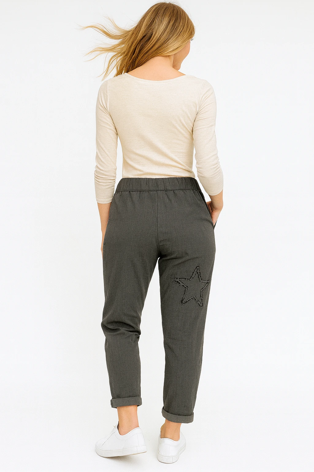 İtalyan Yıldız Detaylı Likralı Pantolon - ANTRASİT