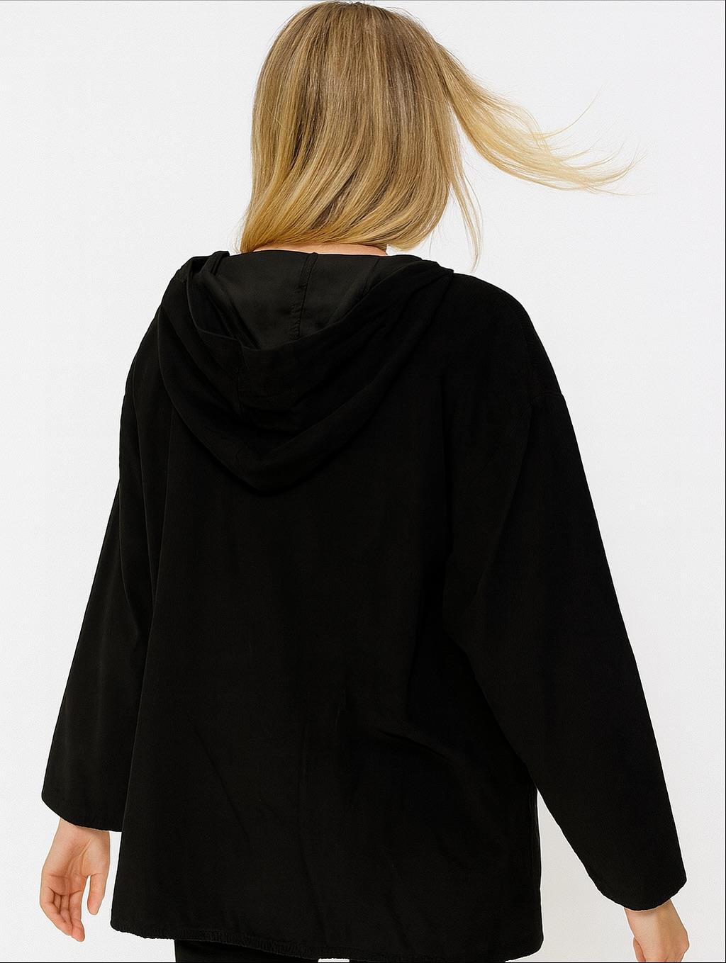 İtalyan Kadife Kapüşonlu Ceket - SİYAH