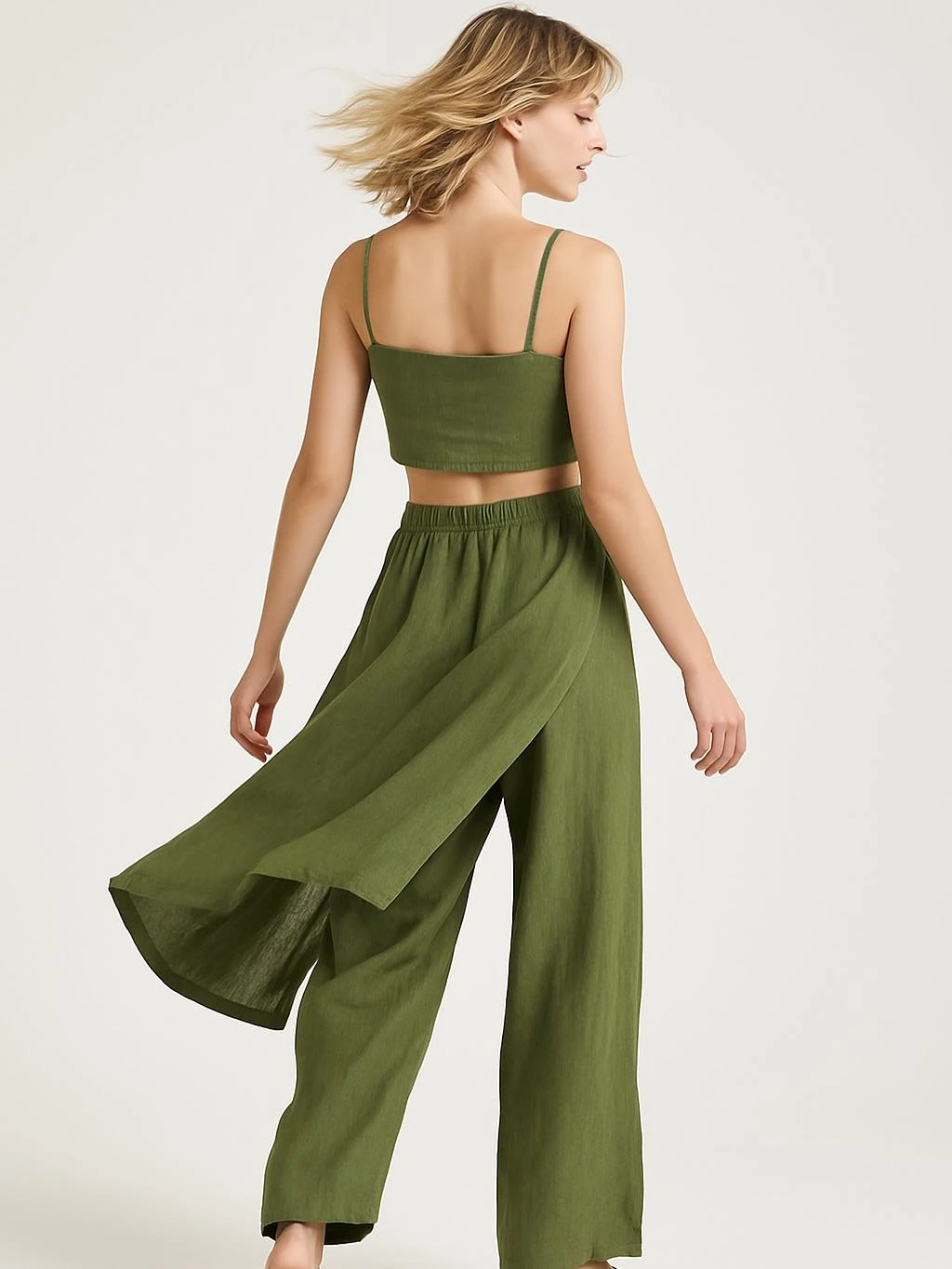 İtalyan Keten Kapaklı Pantolon - HAKİ