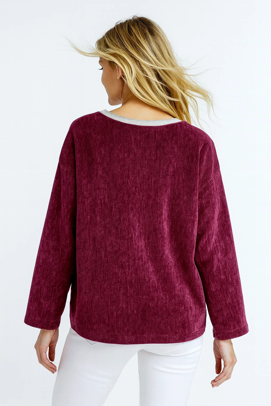 İtalyan Yıldız Detaylı Kadife Bluz - BORDO