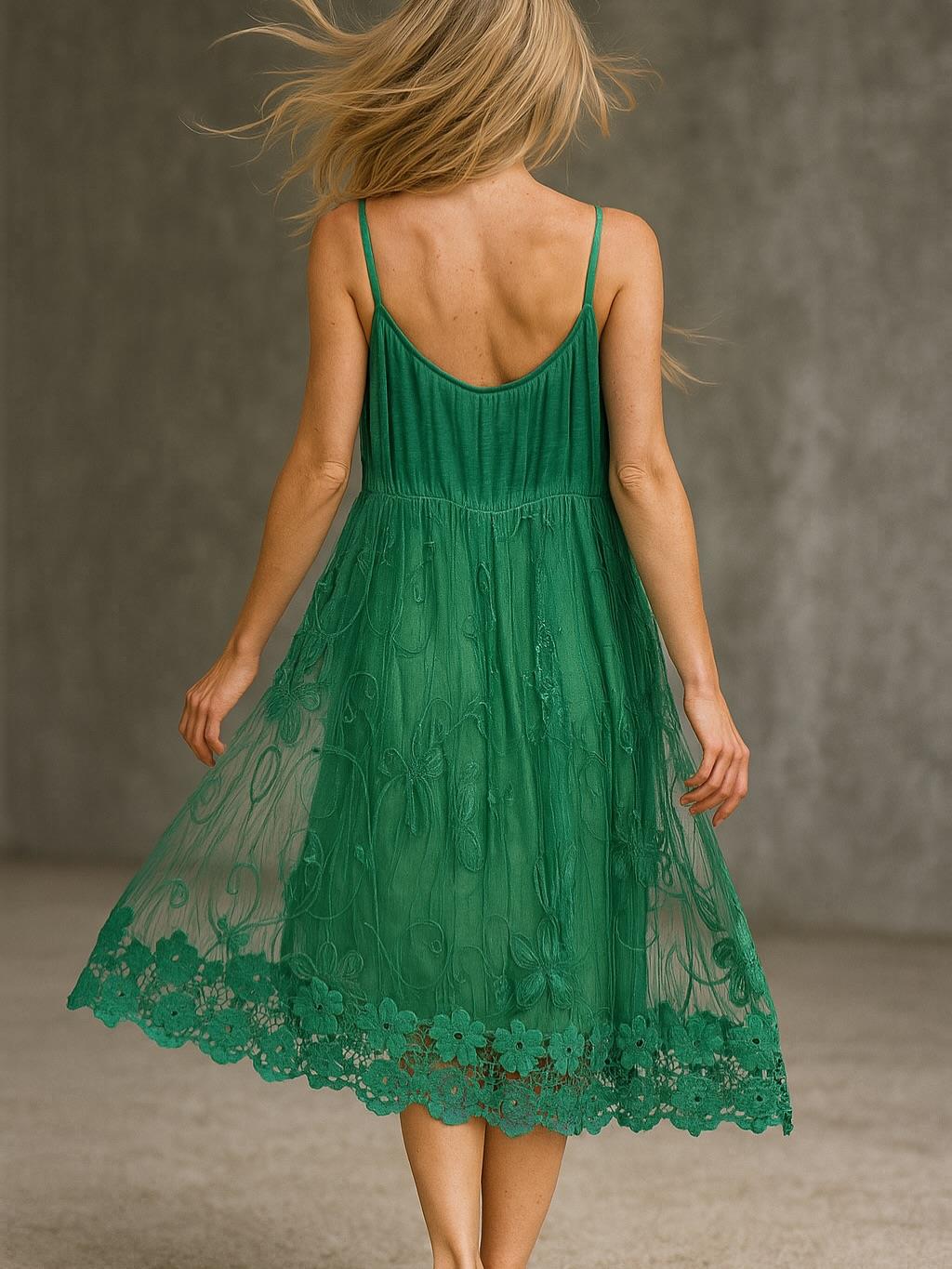 İtalyan Dantel Elbise - YEŞİL