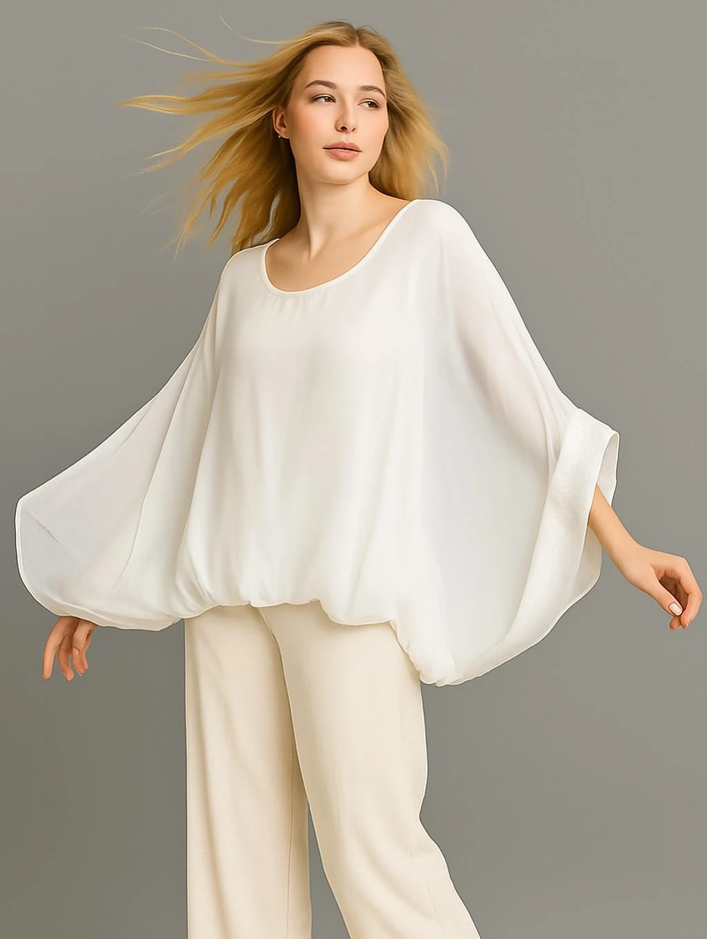 İtalyan İpek Bluz - BEYAZ